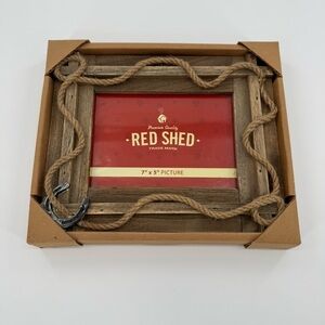 Red Shed Photo Frame Wall Decor Wooden Rustic Rope 7”x 5” Farmhouse‎ New